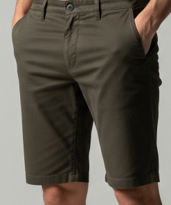 Bermuda Masculina de Sarja com Elastano Cáqui-escuro
