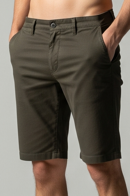 Bermuda-Masculina-de-Sarja-com-Elastano-Cáqui-escuro