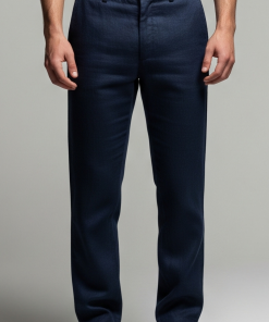 Calça de Linho Masculina com Cós Lateral Azul-marinho