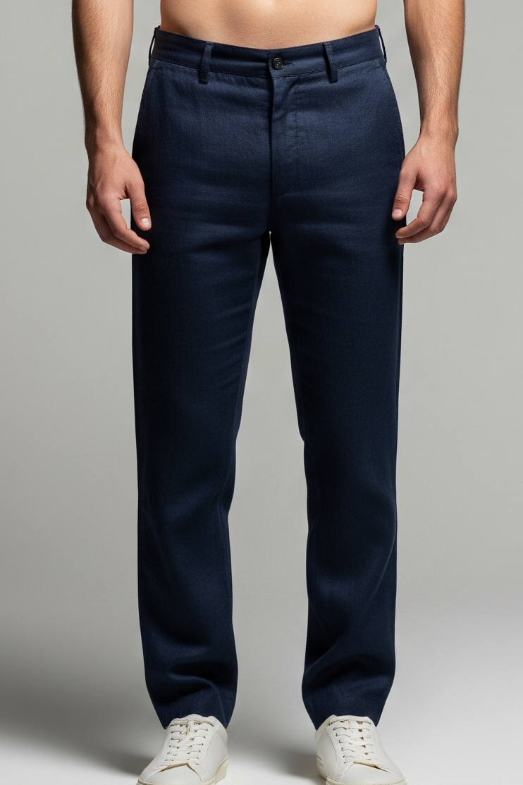 Calça-de-Linho-Masculina-com-Cós-Lateral-Azul-marinho