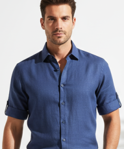 Camisa Masculina de Linho Azul Marinho
