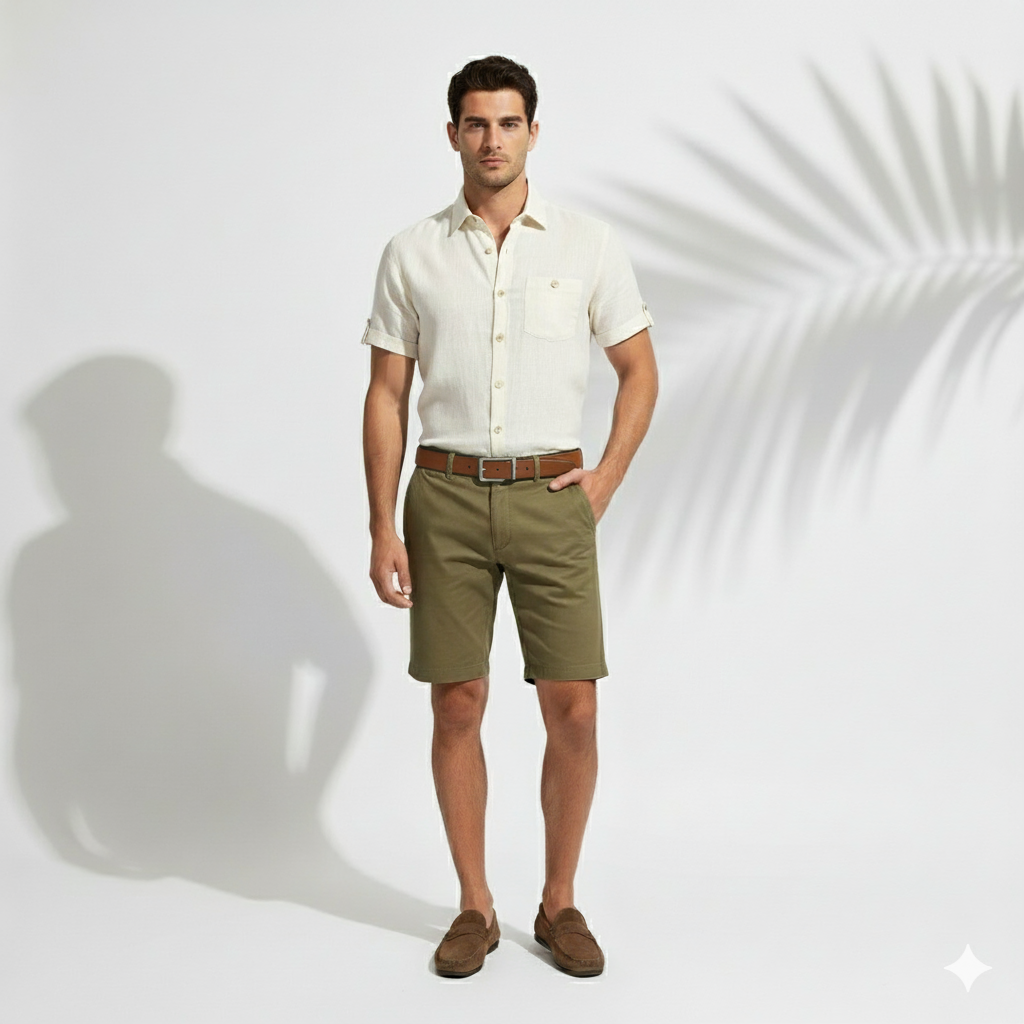 Camisa-de-Linho-Bege-Claro-corpo-inteiro