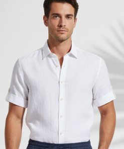 Camisa Masculina de Linho Branca com Detalhes Refinados