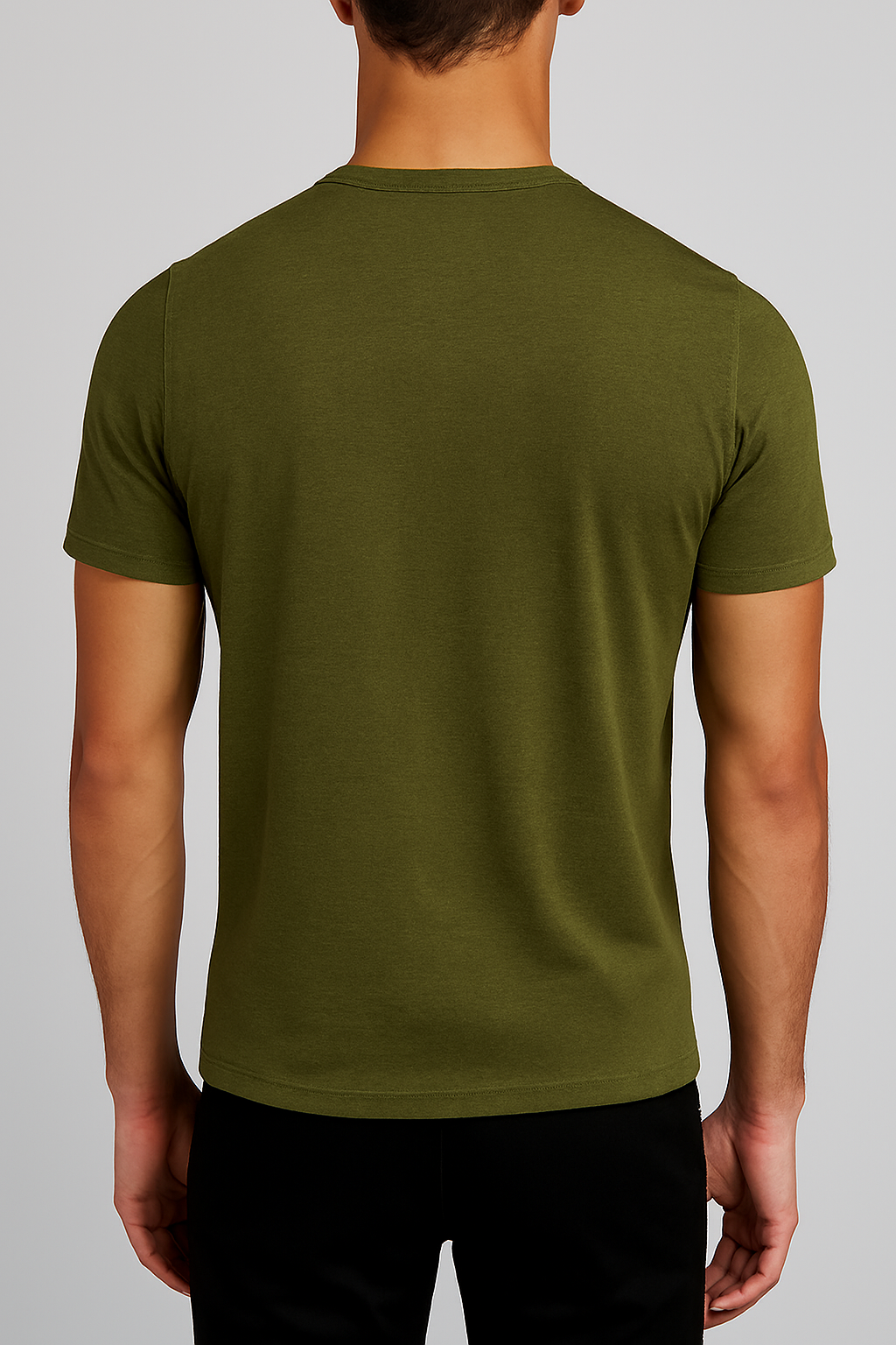 Camiseta-Henley-Masculina-Verde-Oliva-em-Algodão-Egípcio-costas
