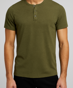Camiseta Henley Masculina Verde Oliva em Algodão Egípcio