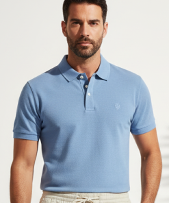 Camiseta Polo Masculina Azul Sereno em Malha Piquet