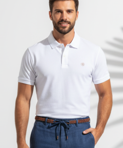 Polo Masculina Branca em Algodão Pima
