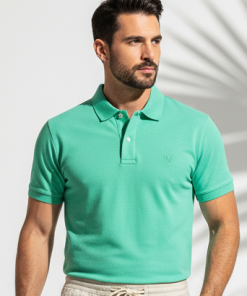 Polo Masculina Verde-Água em Malha Piquet