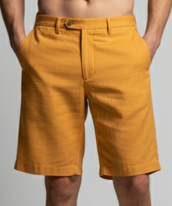 Bermuda Masculina de Viscose com Linho Amarelo Gengibre
