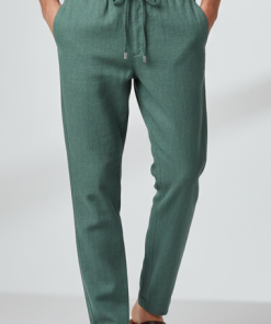 Calça Masculina de Ramie com Cós Elástico Verde Igarapé