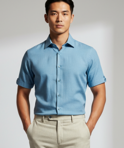 Camisa de Algodão Masculina Egípcio Texturizado Azul Calmaria