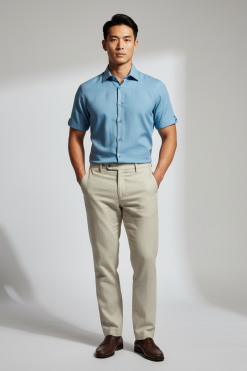 Camisa de Algodão Masculina Egípcio Texturizado Azul Calmaria