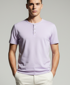 Camiseta Gola Henley de Modal Lavanda Pastel